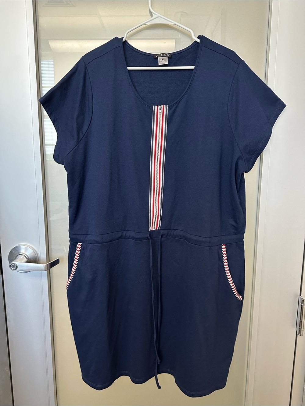 Venus nautical, zip front tie waist cotton blend red white dress size 3X